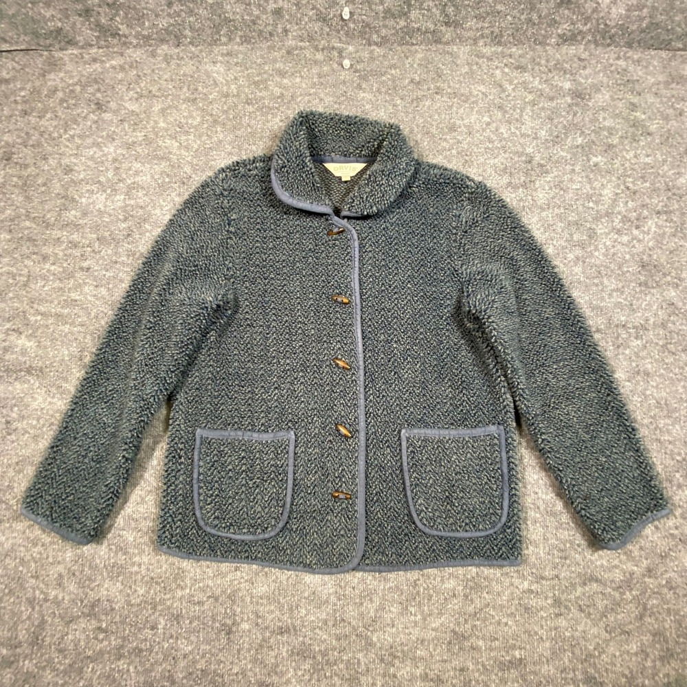 Orvis Blue High Pile Fleece Toggle Button Jacket Womens Medium 67A30352